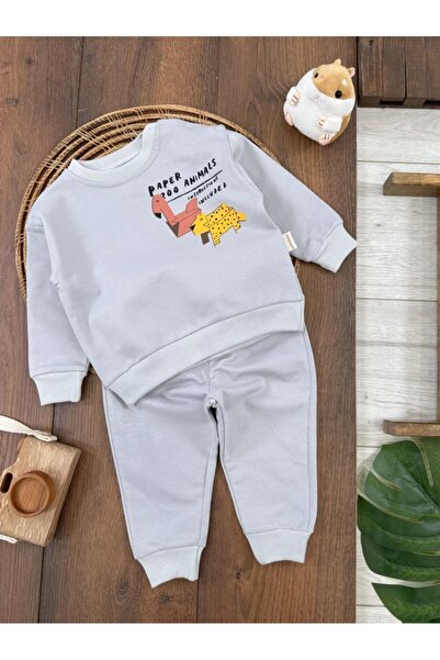 Kids Kingdom Cotton Shoulder Snap Fastener Dinosaur Detailed 2-Piece Baby Boy Set