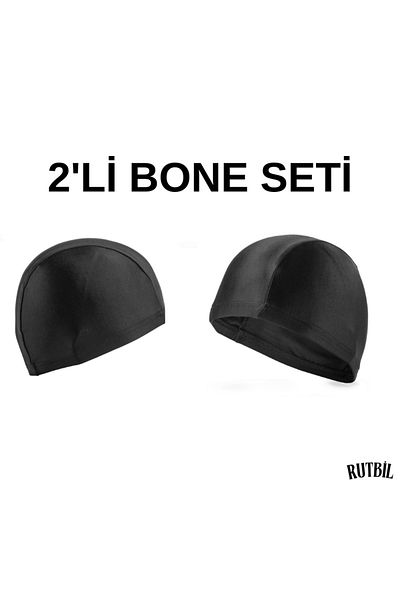 AY10 Set de șepci din Lycra neagră din 2 piese - șapcă pentru piscină și mare