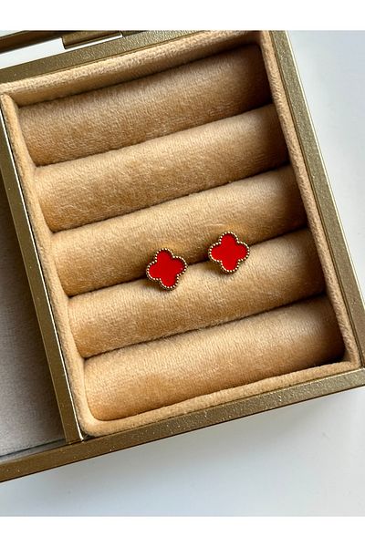 YOUES JEWELRY 316L Steel Red Clover Earrings Women's Valentines Day Gift