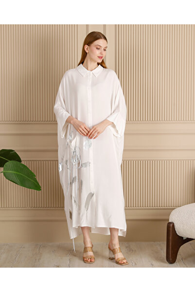 AYASOFYA OTANTIK Γυναικείο φόρεμα με λευκό φύλλο με λεπτομέρεια Overseize Casual πουκάμισο