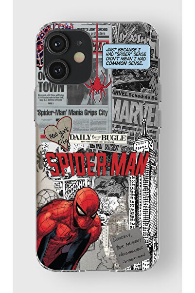 moonset Iphone 12 Mini Uyumlu Örümcek Kolaj Tasarımlı Baskılı Şeffaf Telefon ...