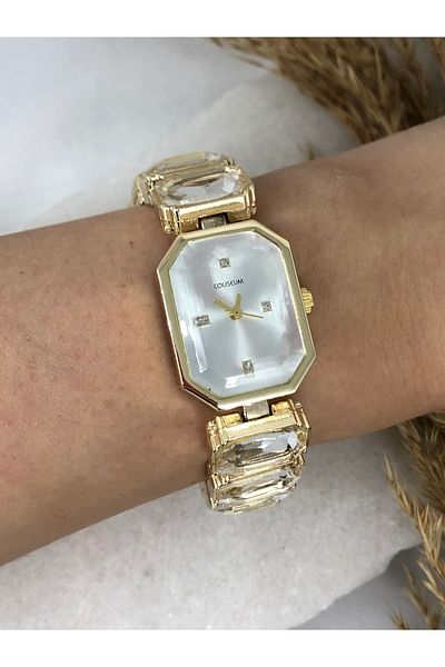 Coliseum Gold Gold Color Design Women's Wristwatch with Crystal Cutout Stones