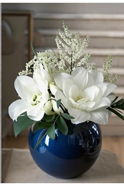 Lui Tasarım Paşabahçe Dekoratif Koyu Mavi Cam Vazo Altın Yaldızlı Fanus Cam Vazo