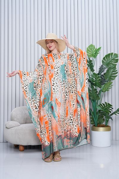 AYASOFYA OTANTIK Rochie de damă portocalie leopard oversize largi marimi mari