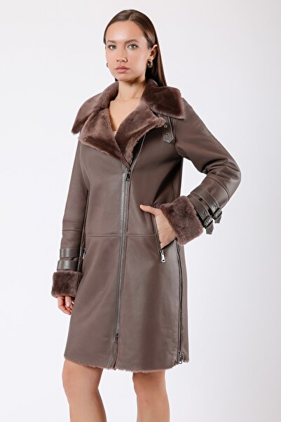 Leather Club Bej Kürk İçlikli Deri Kaban