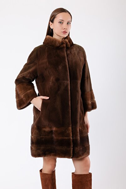 Leather Club Naturel Kahve Mink Garnili Rex Kürk Kaban