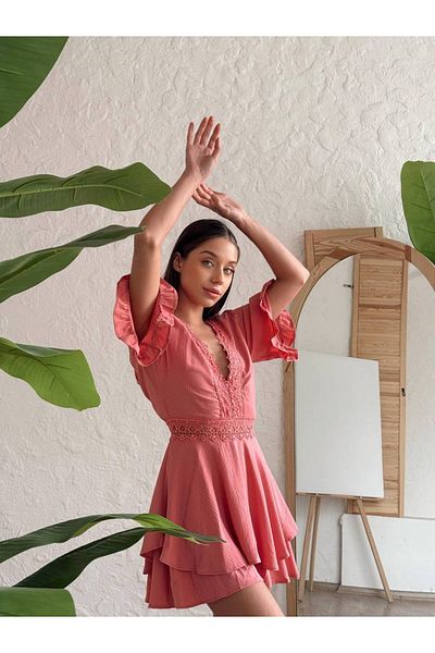 Lady Pixie Lace Embroidered Shorts Jumpsuit