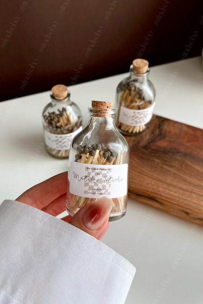 mindsoho Mantar Kapaklı Cam Şişede 50 Adet Kibrit 1 Adet (Cam Şişe 8x4 cm)