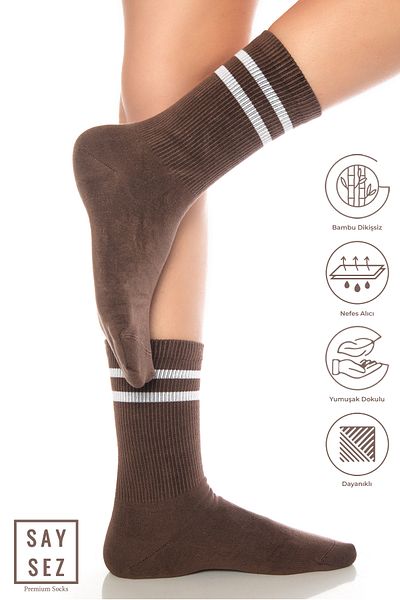 SAYSEZ Bamboo Unisex Tennis College ριγέ καφέ Premium κάλτσες χωρίς ραφή