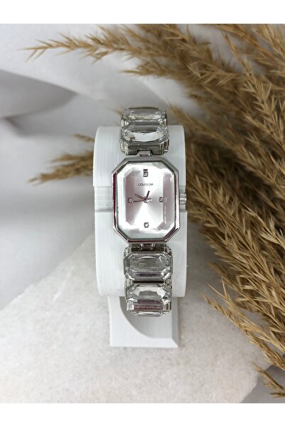 Coliseum Silver Design Women's Wrist Watch with Crystal Cutout Stones