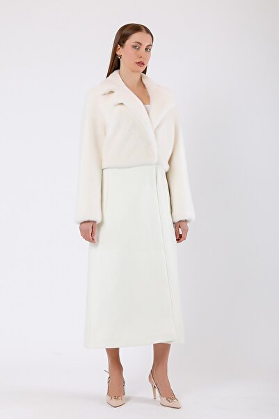 Leather Club Beyaz Mink Garnili Kaşmir Kaban