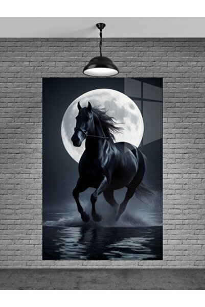 META CAM Siyah At Ve Ay Cam Tablo Ev Dekorasyon,balkon Dekorasyonu,dekoratif,...