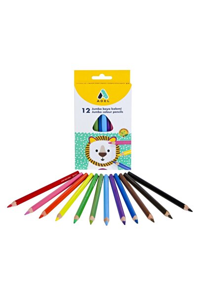 Adel Jumbo Üçgen Gövde Kuru Boya Kalemi 12 Renk