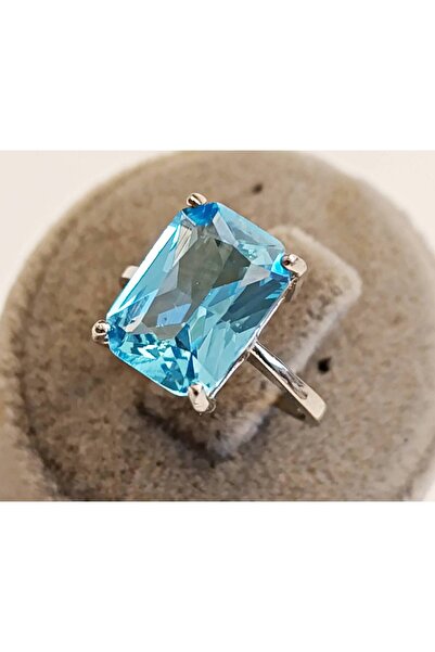 lilahgümüştr Gümüş Baget Aqua Taşlı Kadın Yüzük