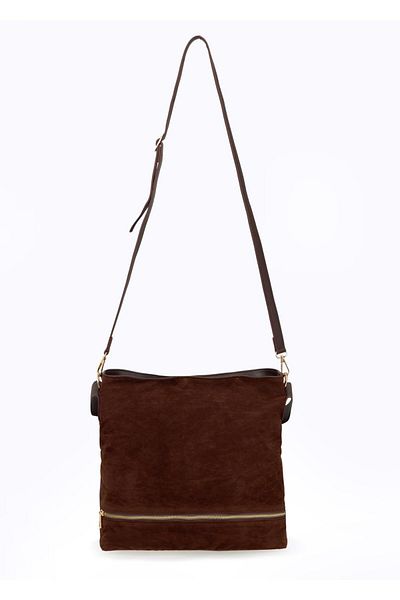 Jimmy Key Bitter Brown Leather Shoulder Bag with Adjustable Strap and Zipper Detail