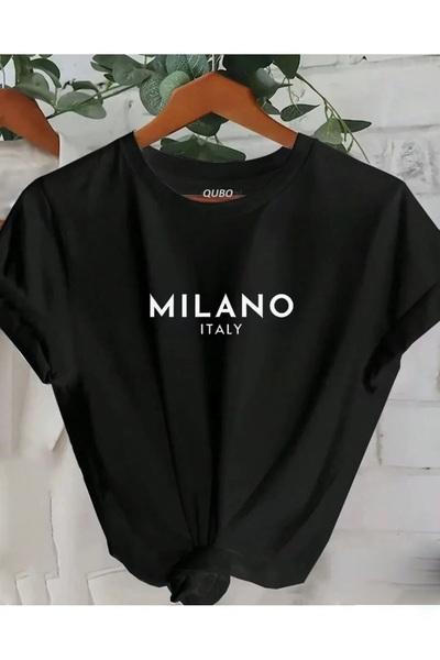 qubo sportswear & company Γυναικείο μπλουζάκι QUBO Μαύρο Milano με στάμπα Oversize