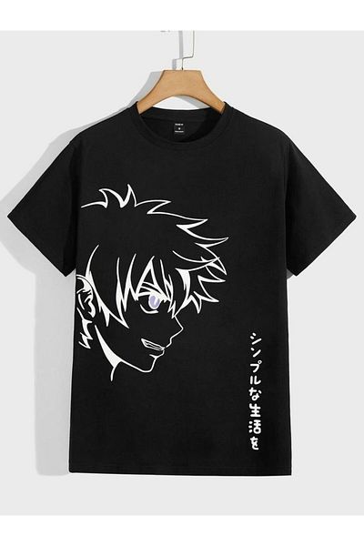EFFRENATU Anime Printed T-Shirt for Youth Black and White Balloon