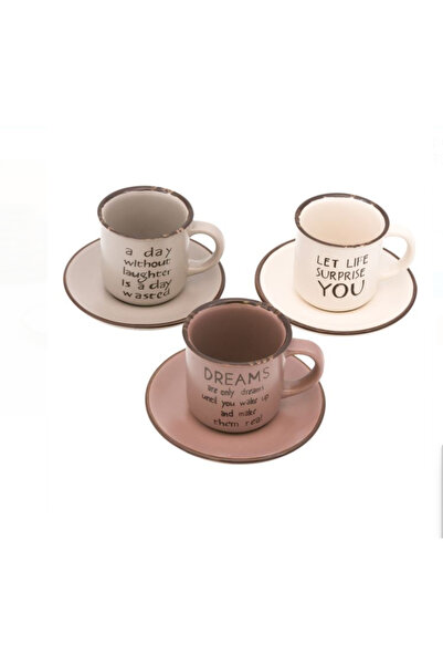 Home 6-Piece Decorative Coffee Fi̇Ncanlari - Set of 3 Dishes with Handles