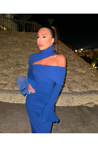 İambabydesign uzun saks mavi elbise