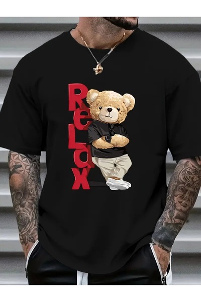 Generic Brand Tricou pentru bărbați Relax Trend Bear Printed New Season Overs...