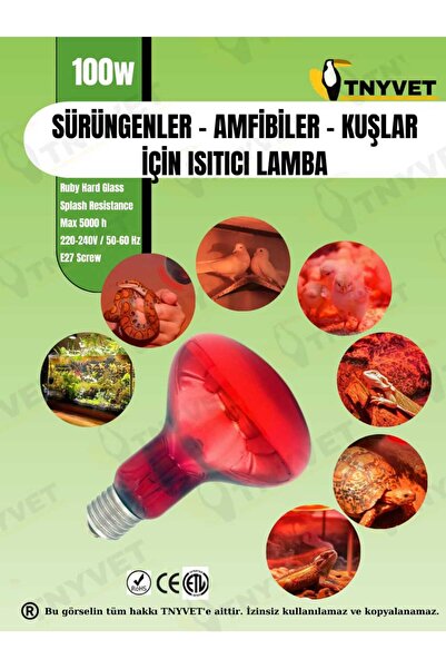 TNYVET 100 Watt Kızılötesi / Kırmızı Işık Isıtıcı Lambalar Sürüngenler, Amfib...