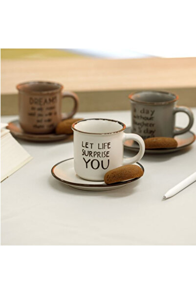 Home 6-Piece Decorative Coffee Fi̇Ncanlari - Set of 3 Dishes with Handles