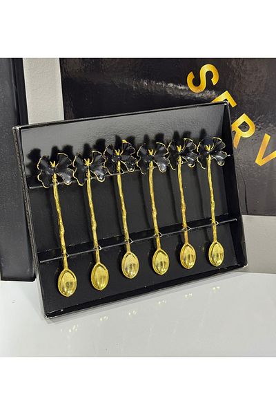 Elzemm store Gold 6-Piece Model - Stainless Steel, Black Color Butterfly, Tea Scoop