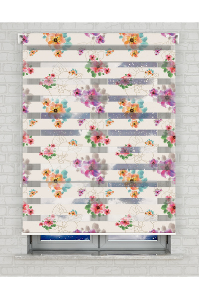 Bright Cover Renkli Çiçekler Baskılı Zebra Perde - Gece Gündüz Kullanıma Uygu...