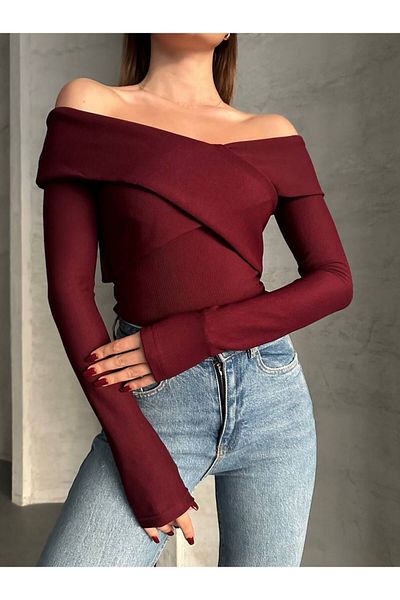VOLT CLOTHİNG Damenbluse mit Madonna-Ausschnitt und langen Ärmeln