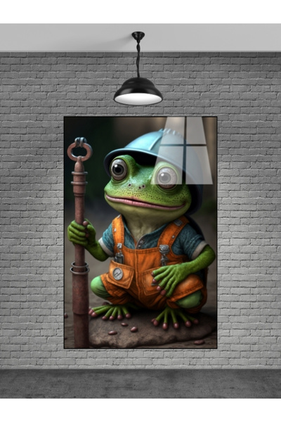 seZZeon ÇALIŞAN İŞÇİ KURBAĞA CAM TABLOSU