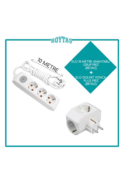 VİKO 10 METRE / ANAHTARLI 3'LÜ GRUP PRİZ + BEYAZ YONCA PLUS GOLYAT /ÖZNUR KAB...