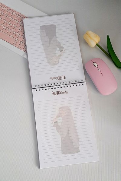 Burak Baskı Tasarım Bloc de note pentru fete hijab liliac cu linie în spirală A-5 - pentru bloc de note, bloc de note și Ramadan