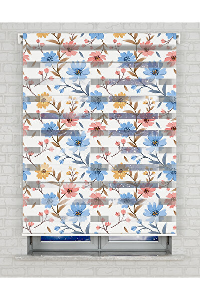 Bright Cover Renkli Çiçekler Vektörel Baskılı Zebra Perde - Gece Gündüz - Mut...