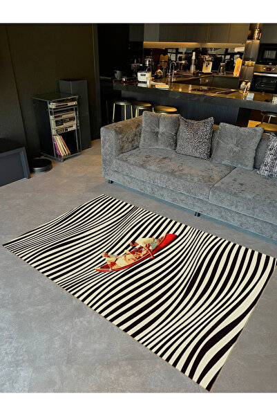Rugs Modern Halı Ametist Serisi Siyah Çizgili Tema Kayıktaki Eş Desenli Dokum...