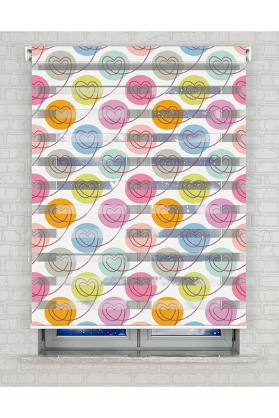 Bright Cover Renkli Kalpler Baskılı Zebra Perde - Gece Gündüz - Kız Çocuk Oda...