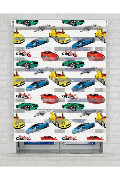 Bright Cover Spor Arabalar Baskılı Zebra Perde - Gece Gündüz - Erkek Çocuk Od...