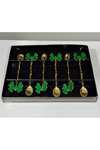 SEVA ÇELİK Stainless Steel with Green Color Butterfly 6 Tee Spoon