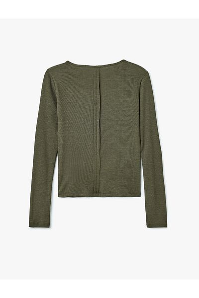 Koton Ribbed Detail Boat Neck Long Sleeve Slim Fit T-Shirt
