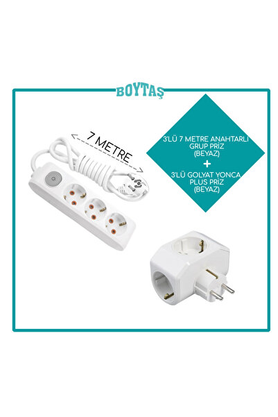 VİKO 7 METRE / ANAHTARLI 3'LÜ GRUP PRİZ + BEYAZ YONCA PLUS GOLYAT /ÖZNUR KABLO KULLANILIR/ SİZE ÖZEL