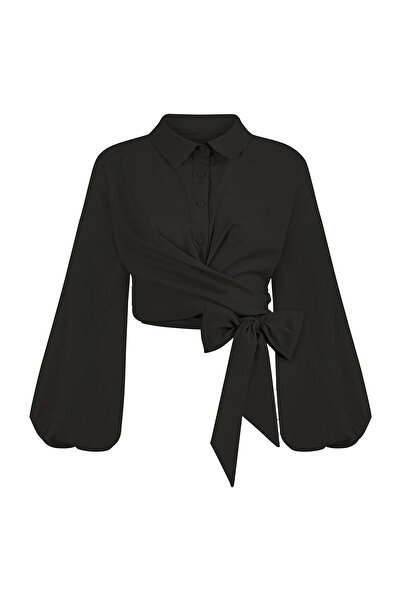 praye Μαύρο βαμβακερό πουκάμισο - Μέση δεμένη