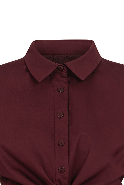 praye Бордова бавовняна сорочка - з поясом на талії
