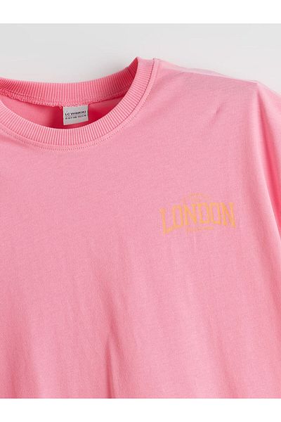 LC Waikiki Pink Crew Neck London Printed Girl's Dress