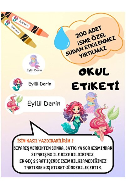 EyER Shoping علامة مدرسية على شكل حورية البحر، دفتر ملاحظات مخصص، تسمية قابلة...