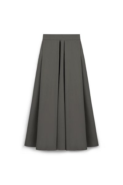 praye Gray Long Flared Collared Skirt