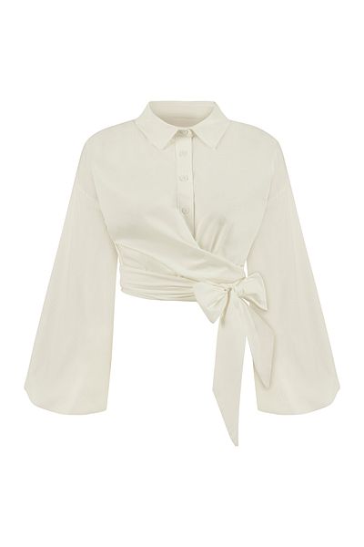 praye White Cotton Shirt - Tie Waist