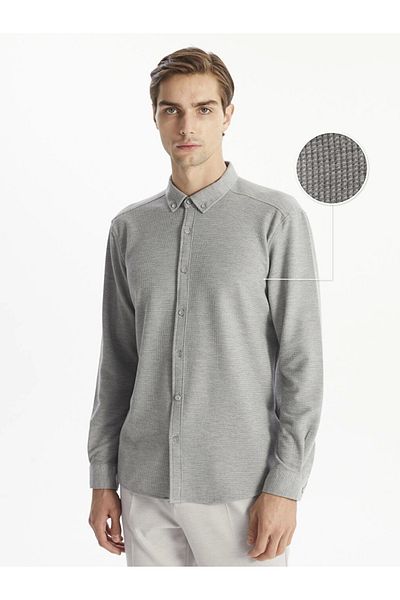 LC Waikiki Ανδρικό μακρυμάνικο πουκάμισο με υφή LCW Vision Grey Slim Fit