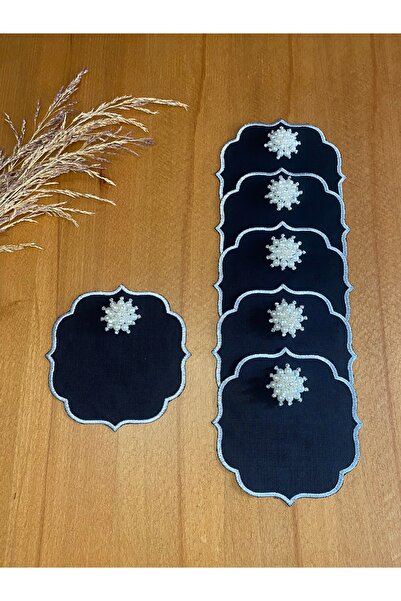 Smiling Home 6 bucăți de șervețele de prezentare pentru cocktail brodate cu p...