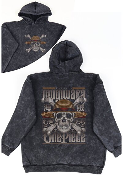 Fuddy Moda Unisex Mugiwara Back Štampano Sa kapuljačom Isprana majica, Oversi...