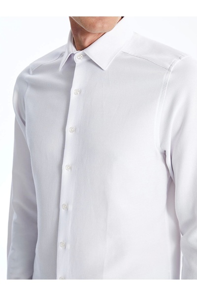 LC Waikiki Lcwaıkıkı Формальний білий тонкий приталений чоловічий гомлек з довгим рукавом Lcwaıkıkı