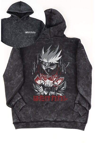 Fuddy Moda Hanorac oversize unisex - imprimat pe spate Kakashi, cu glugă, lav...